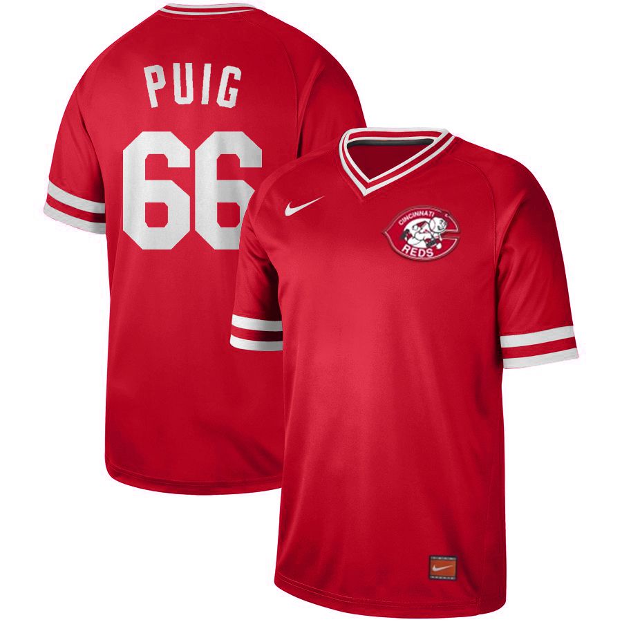 Men Cincinnati reds 66 Puig Red Nike Cooperstown Collection Legend V-Neck MLB Jersey